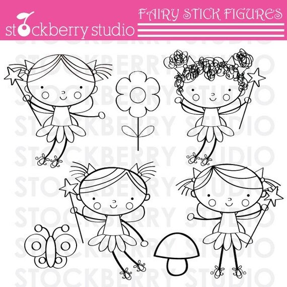 Stick Fiigure Fairies Digital Stamp Set Il_570xn