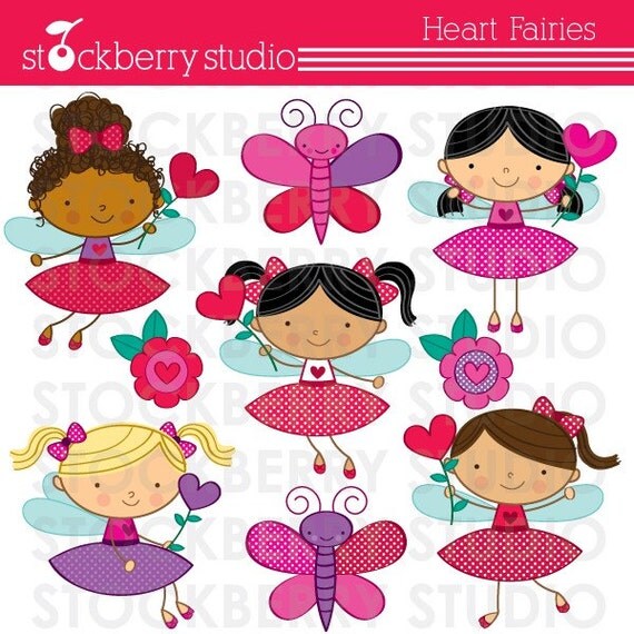 Heart Stick Figure Fairies Personal and Commerical Use Clipart Set - INSTANT DOWNLOAD Il_570xn