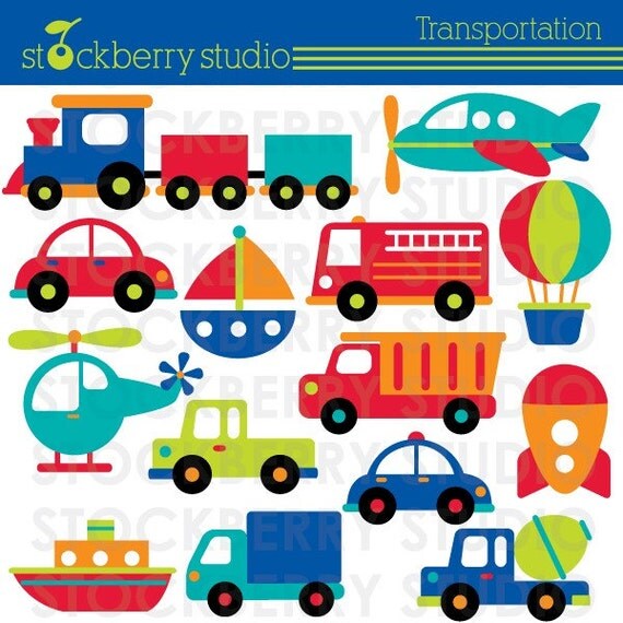 Transportation Clipart - Plane, Train and Automobiles - Instant Download Il_570xn