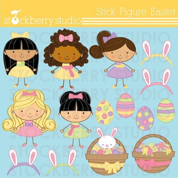 Stick Figure Easter Personal and Commerical Use Clipart Set - INSTANT DOWNLOAD Il_570xn