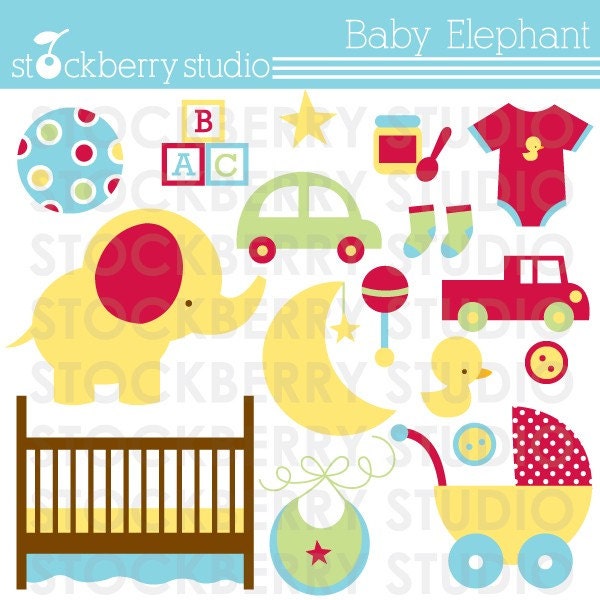 Baby Elephant Personal and Commerical Use Clipart Set - INSTANT DOWNLOAD Il_570xn