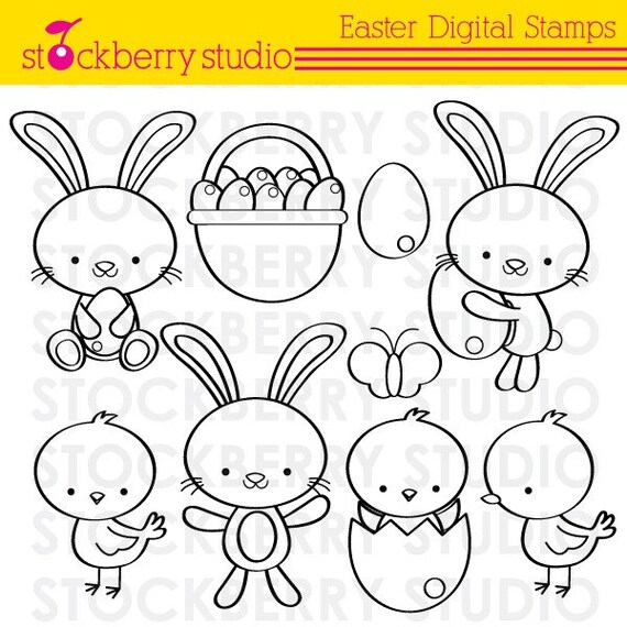 Easter Digital Stamp Personal and Commerical Use Clipart Set Il_570xn