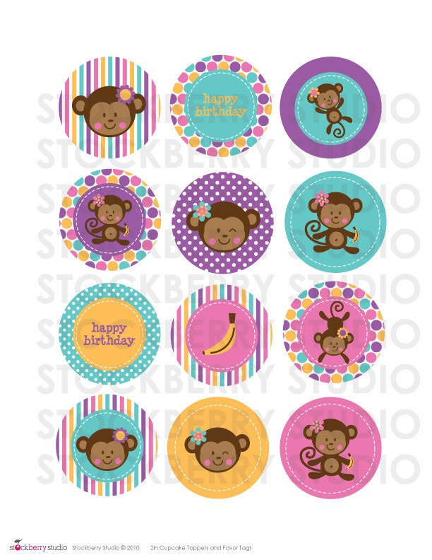 2 inch Girl Monkey Printable Cupcake Toppers Il_570xn