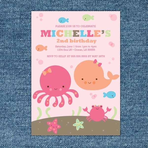 Under the Pink Sea Printable Birthday Party Invitation Il_570xn