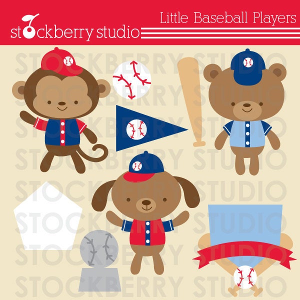 Little Baseball Players Personal and Commerical Use Clipart Set Il_570xn