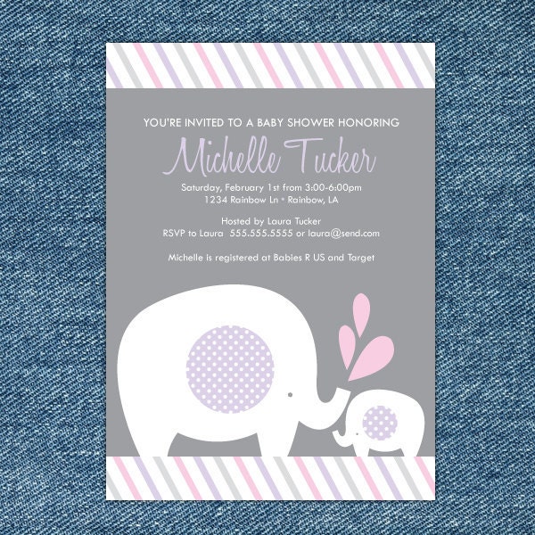 Elephant Baby Shower Printable Invitation Gray and Pink Il_570xn