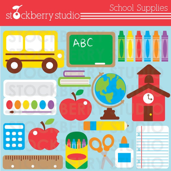 School Supplies Personal and Commerical Use Vector Clipart Set Il_570xn