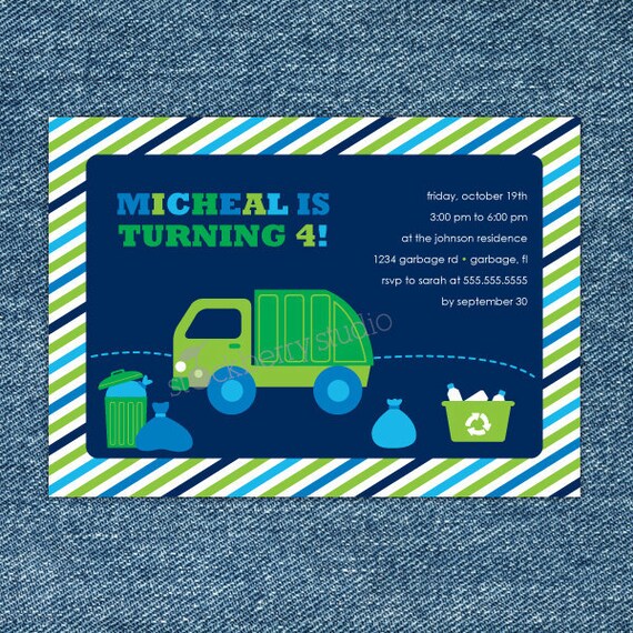 Garbage and Recycle Truck Birthday DIY Printable Invitation Il_570xn