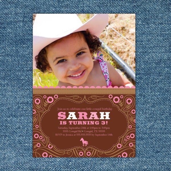 Cowgirl Pink and Brown Birthday DIY Printable Invitation Il_570xn