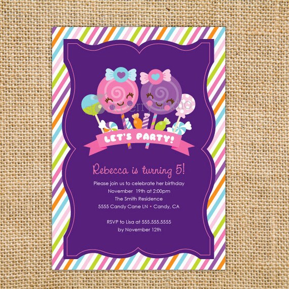 Candy Sweet Shop (Shoppe) Kawaii Birthday Printable Invitation Il_570xn
