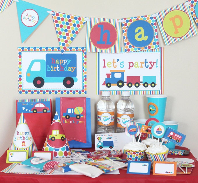 Transportation Birthday Printable Party Kit - Plane, Train, Car and Automobile - Instant Download Il_570xn