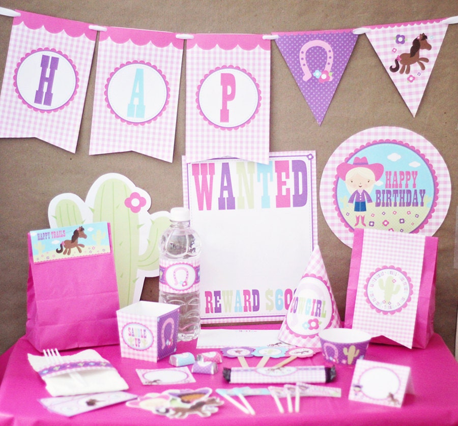 Cowgirl Pink and Purple Birthday DIY Printable Party Kit - Instant Download Il_570xn