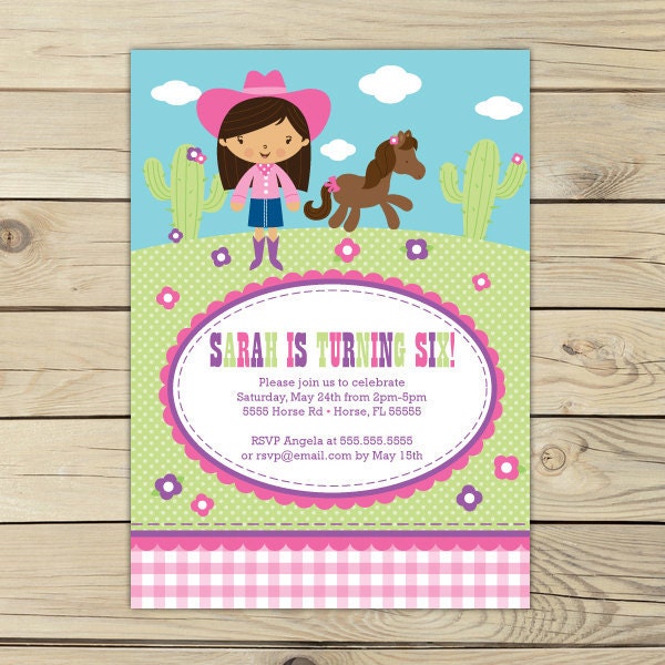 Cowgirl Pink and Purple Birthday DIY Printable Invitation Il_570xn