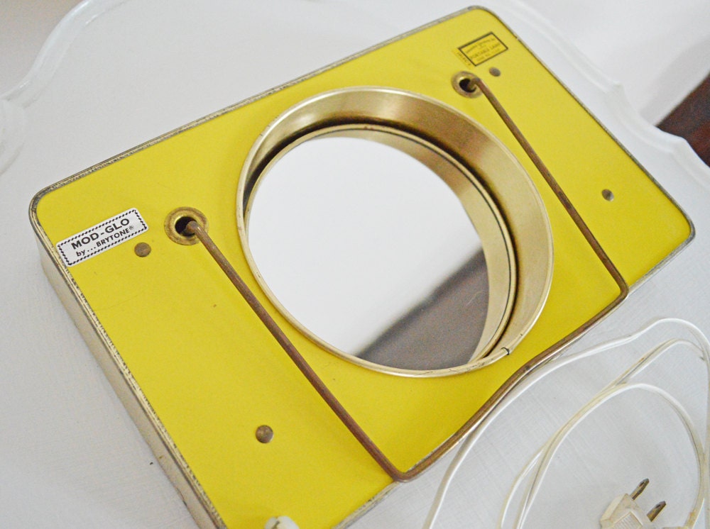 SALE Vintage Yellow Brytone Mod-Glo Lighted Makeup Mirror with Stand Christmas in July