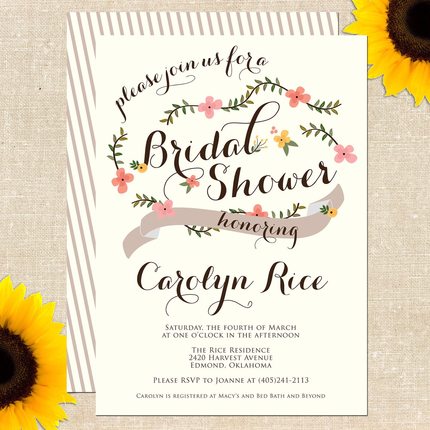 Carolina Bridal Shower Invitation DIY PRINTABLE