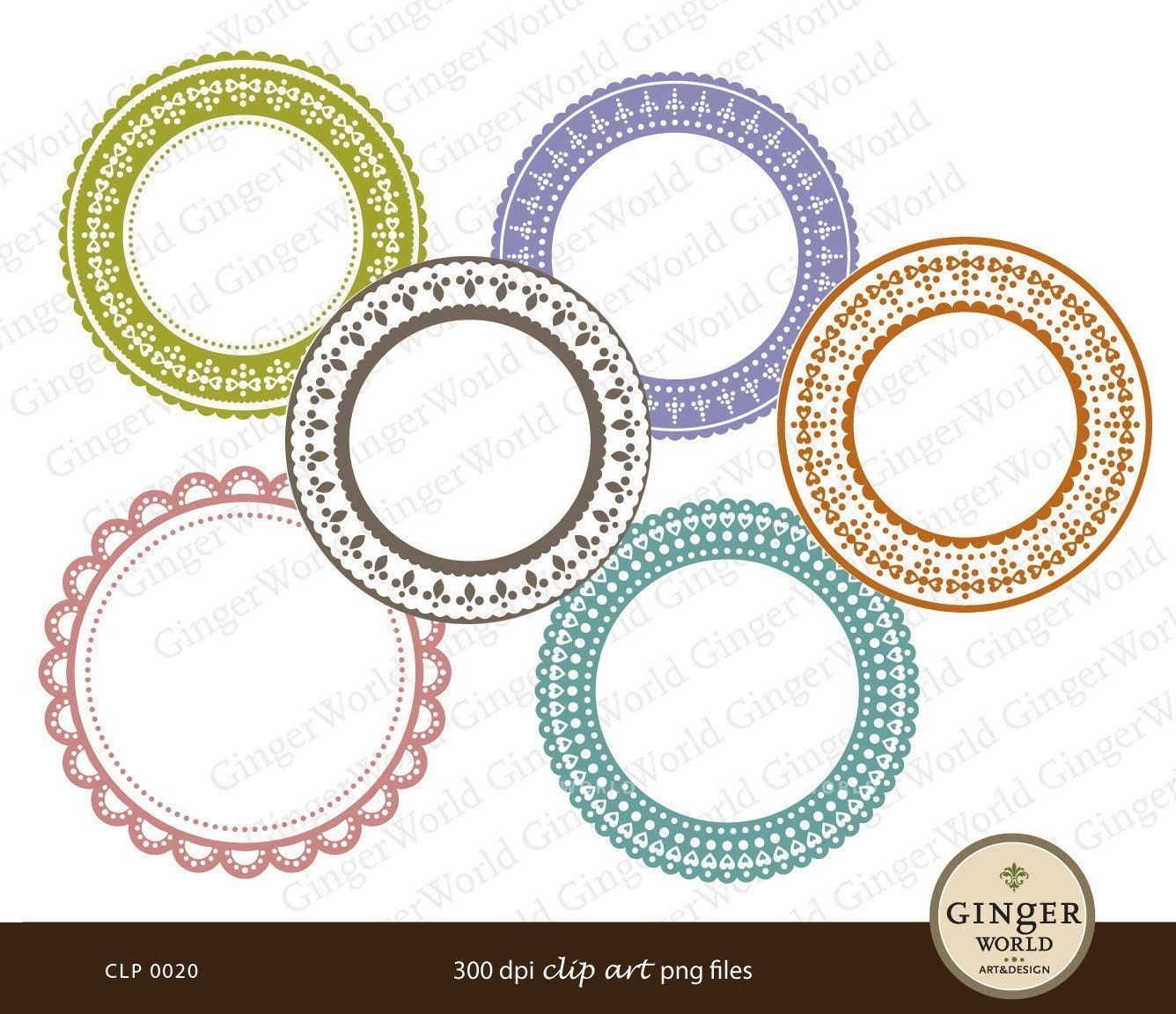 Scallop CIRCLE LACE frame Clip art digital sheet for scrapbook (CLP0020)