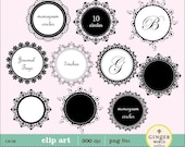 instant DOWNLOAD- Ornate Monogram Tags, Frames, Circles Clipart Digital elements for scrapbooking invites (CA138)