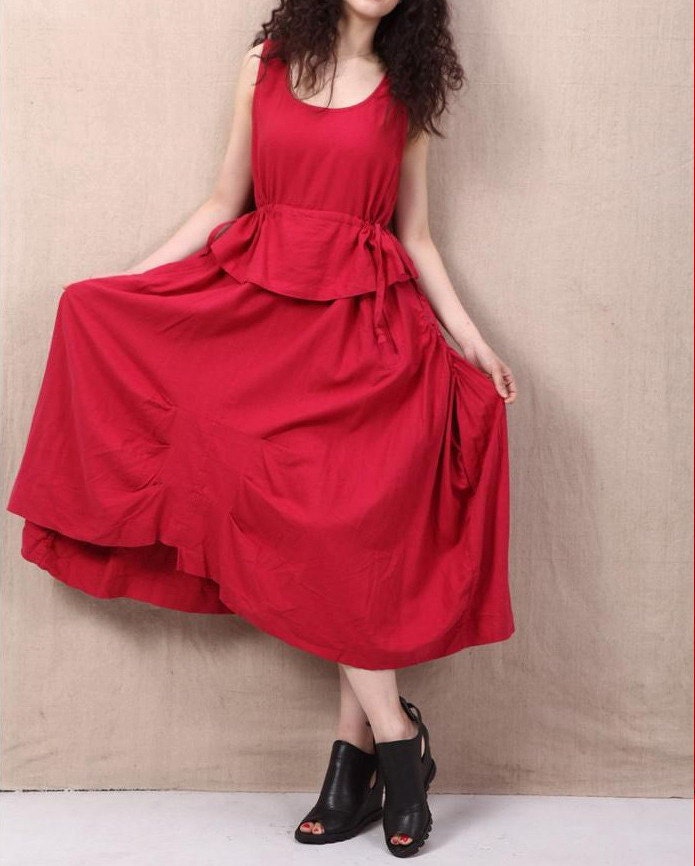 Quietly/short sleeves cotton linen long dress/13 colors/custom made