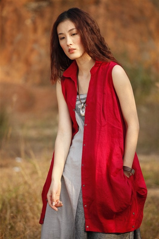 Red love/ buttons long blouse/16 colors/custom made