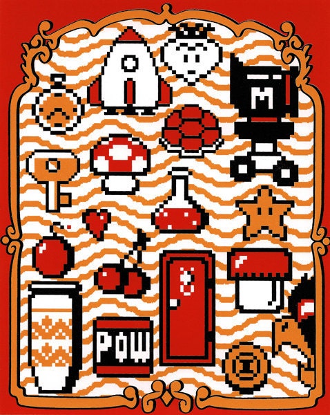 The Essentials for Fun (Super Mario Bros. 2 inspired Silkscreen Print) - 8" x 10"