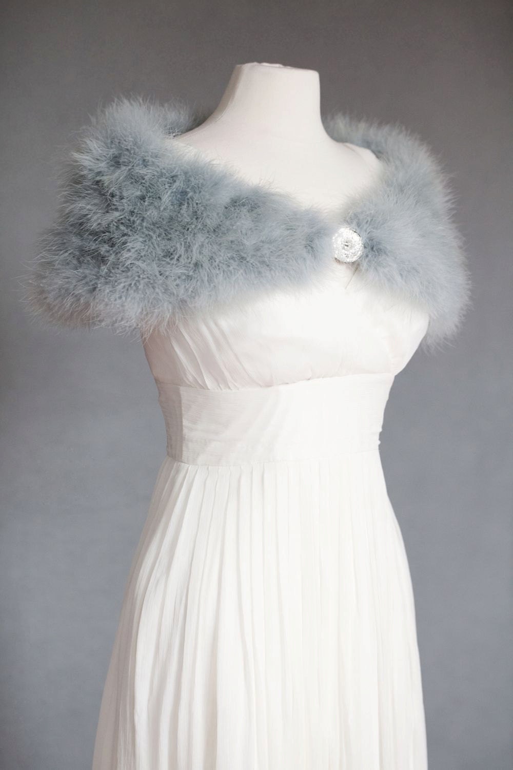 Marabou Feather Capelet w/ Vintage Button