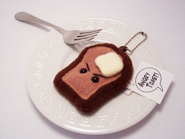 Breakfast Food Keychain Plushie Stuffed Toy: Angry Toast, Surprised Bacon, French Toast, Love Bread or Shy Apple