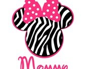 Minnie Mouse with Zebra stripes Iron On Transfer for your T-Shirt