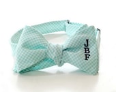 Monogrammed Bow Tie - Mint Green Gingham