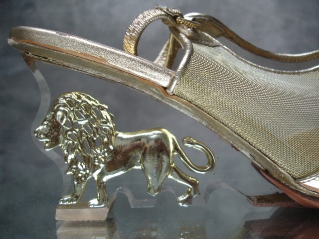 80s clear lucite wedge gold lion heels