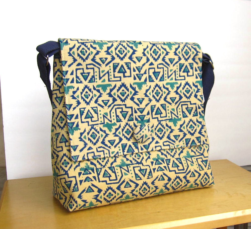 FREE SHIP Fabric Messenger bag, southwestern print