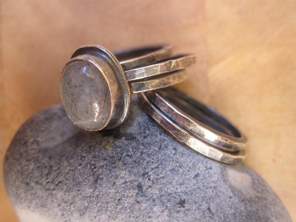 Set of 5 sterling silver rings with labradorite, your size