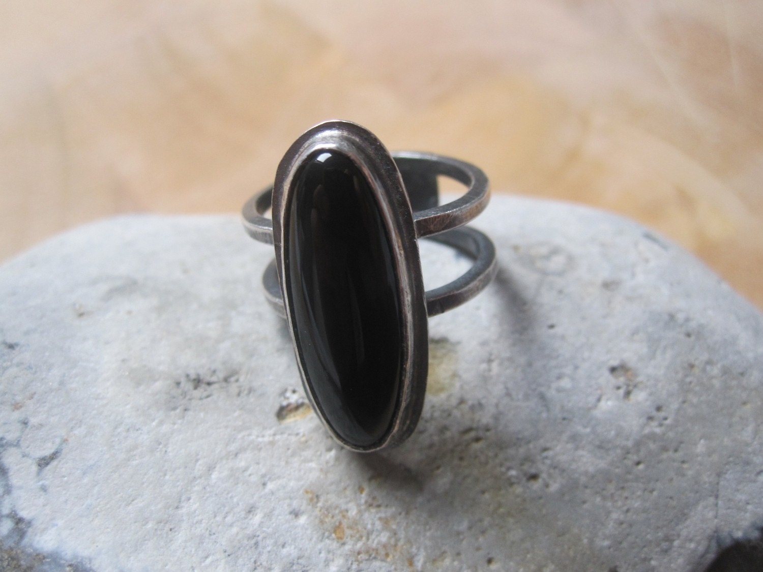 Onyx double band ring, sterling silver, your size