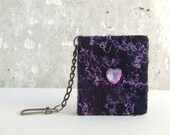 Mini notebook - key chain with heart gift unisex felted purple heart mini journal, shabby chic paper