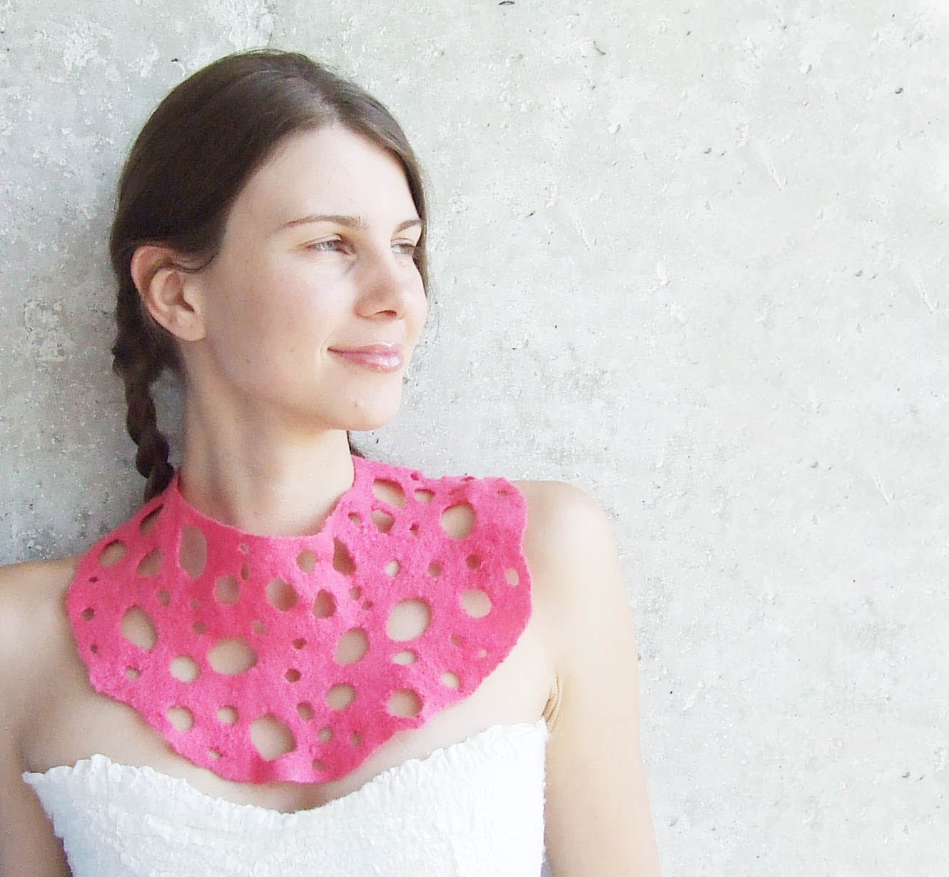 SALE - 50% OFF...Neon pink statement felt necklace, felted wool bib collar, neck piece, neon weddings bridesmaid gift idea fashion
