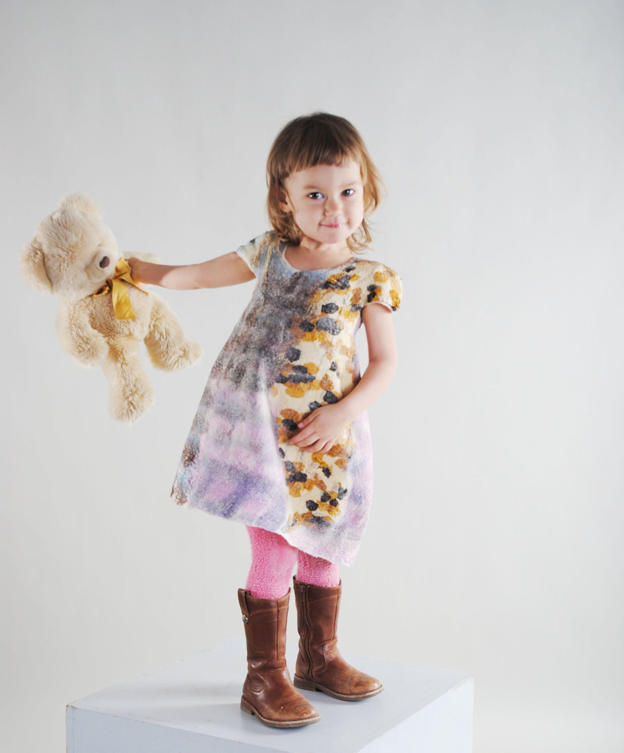 Winter sale.... Multicolor dress for girl felted baby dress eco friendly super soft, 2 year 2T, gift idea for birthday bear