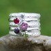 Birthstone Stacking Ring, Family & Mother's Ring, 5 Stacking Sterling Silver rings with gemstones, Birthstones, Sterling Silver, custom made