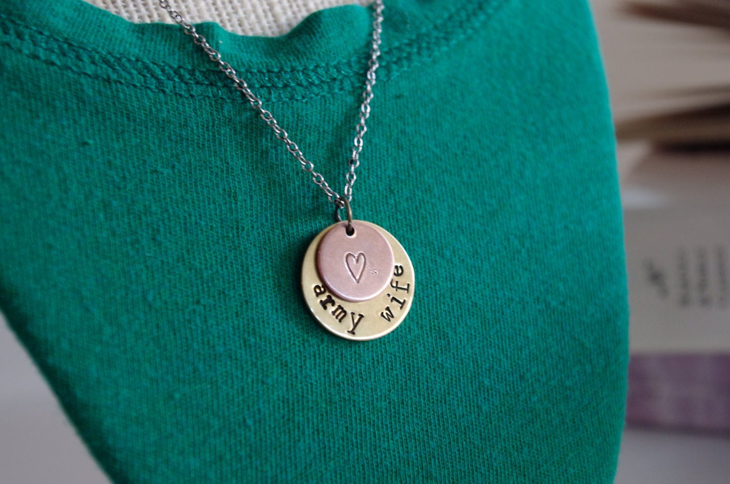 Personalized Hand Stamped Necklace - Army Wife/Military Support Necklace