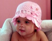 PDF Instant Download Crochet Pattern No 074 Pink Hat With a Ribbon Bow and a Flower All Sizes Baby  Toddler Child Adult
