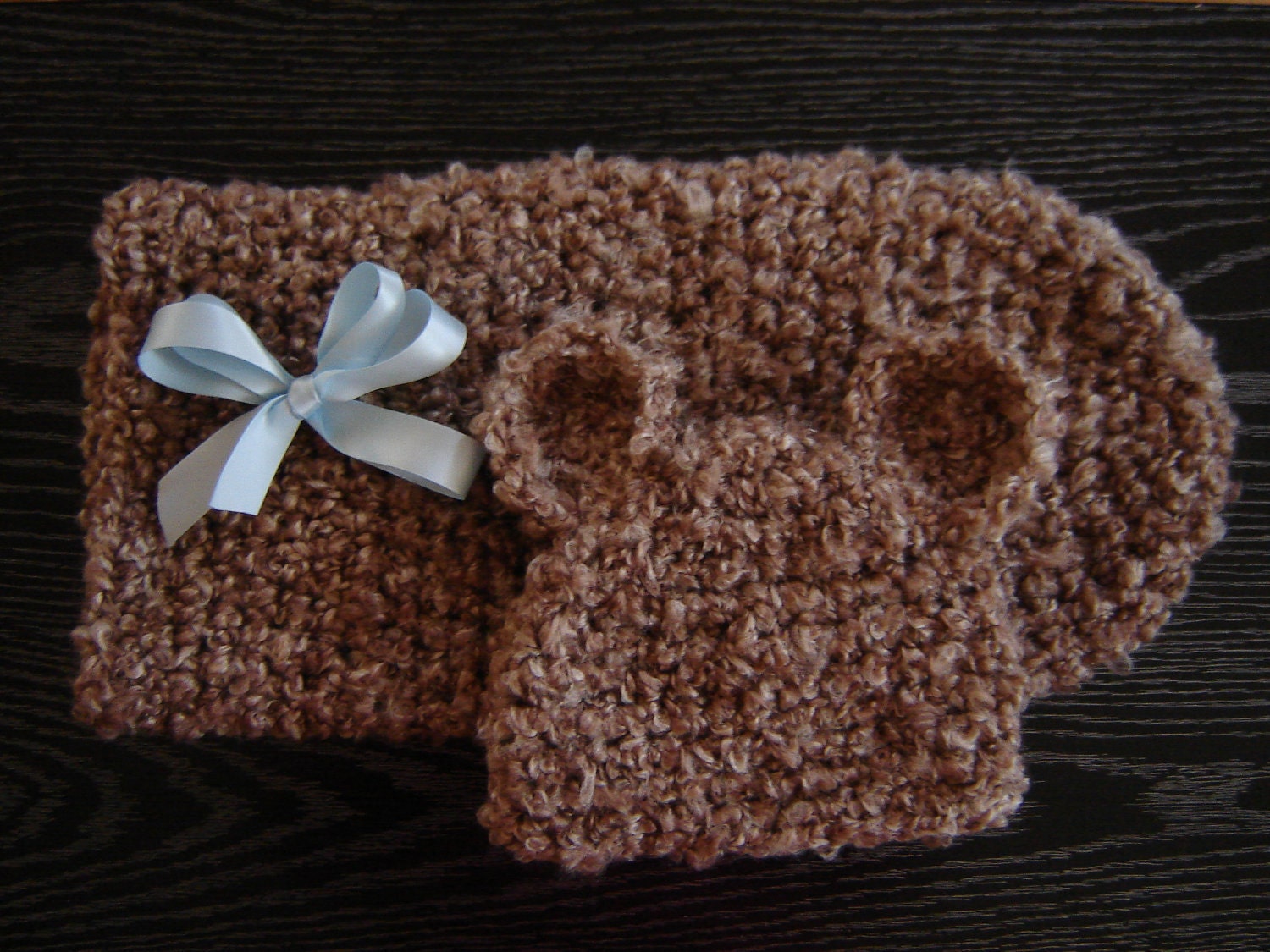 PDF Instant Download Easy Crochet  PATTERN No 254 Bear Set Cocoon and Beanie photo prop sizes preemie, newborn. 0-3, 3-6 months