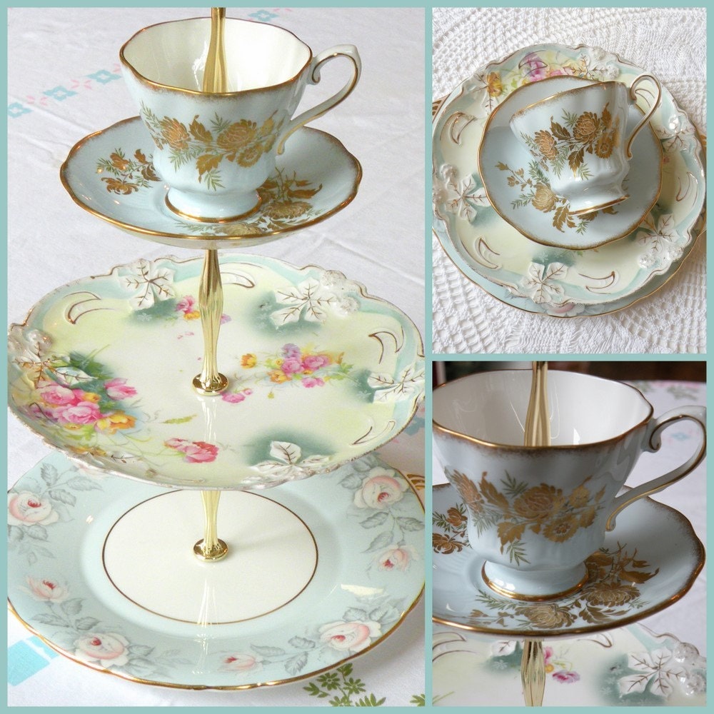 YOUR Plates Turn Into a Custom 3 Tier Tea & Cupcake Stand for a  Vintage China Display to Match Wedding Scheme or Home Decor Colors