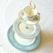 Alice Draws Blue Roses 3-Tier Cupcake Stand of Vintage China for Garden Tea Party, a Something Blue Wedding or Birthday Dessert Pedestal Display