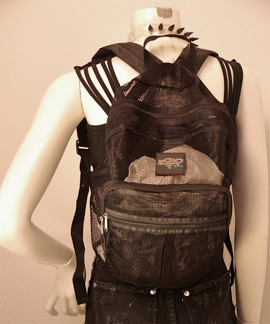 Club Kid Black Mesh Raver Goth Backpack