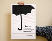 Illustration, J.D. Salinger Quote, Fine Art Print and Art Posters, Umbrella Art, Umbrella Drawing, Poet Art, Spring Decor, Weather Art