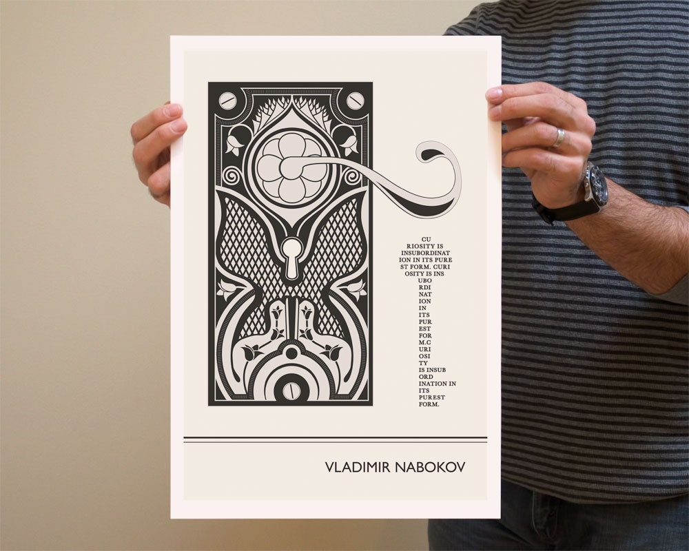 Illustration, Vladimir Nabokov Quote, Fine Art Print and Art Poster, Butterfly Drawing, Russian Art, Door DRrawing, Typographic Print