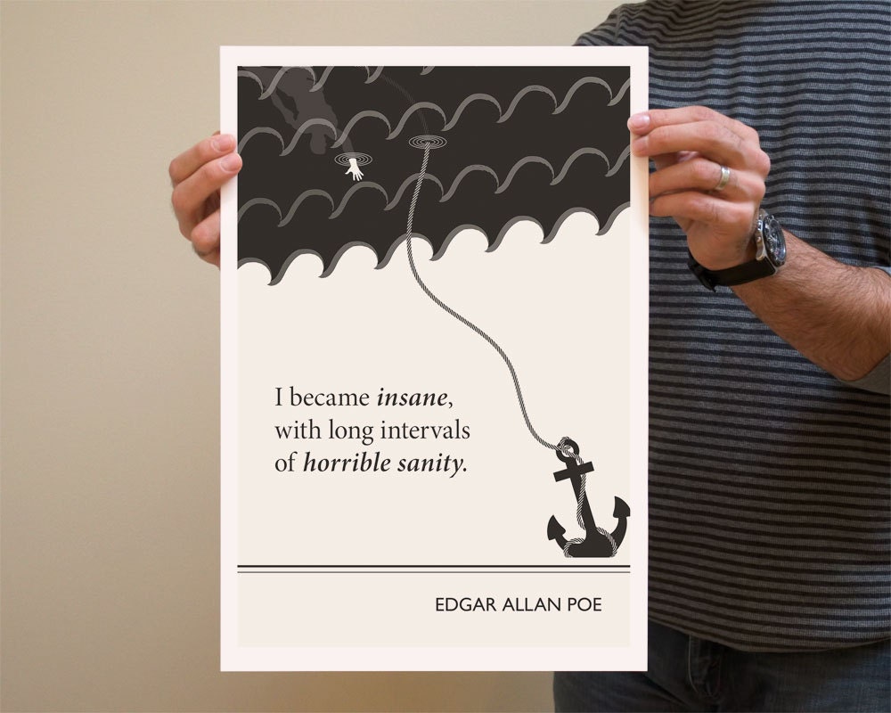 Illustration, Edgar Allan Poe Quote, Fine Art Prints,  Art Posters, Poe Art, Black and White Drawing, Nautical Wnauall Art