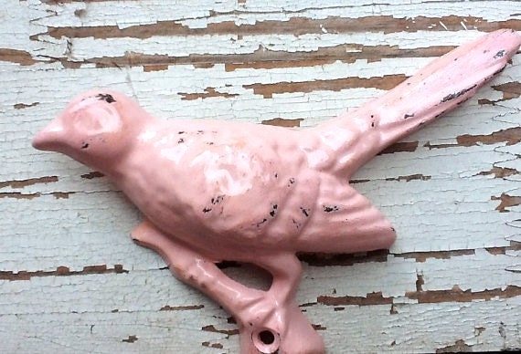 Cast Iron Bird Double Wall Hook in Light Blushing Soft Pink-Bathroom Fixture-Pastel Pink-Spring Home Decor -Gift For Mom-Bird Hook