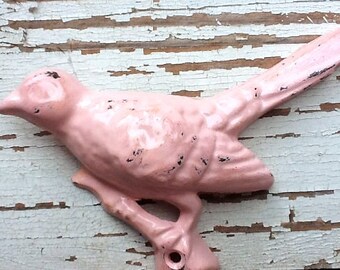Cast Iron Bird Double Wall Hook in Light Blushing Soft Pink-Bathroom Fixture-Pastel Pink-Spring Home Decor -Gift For Mom-Bird Hook