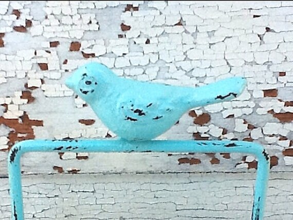Aqua Bird Business Card Holder - Sea Bliss Bleu - Distressed Metal Decor - Bright Shabby Chic - Robins Egg Blue - Soft-Summer Trends