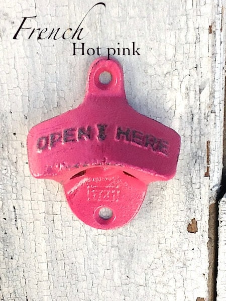 Hot Pink Bottle Opener - Rustic - Bright Pink Cast Iron - Game Room-Vintage Inspired - Retro Style - French Hot Pink - Metal Wall Decor