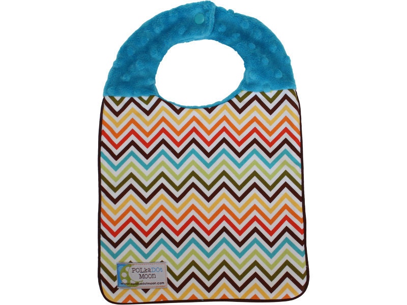 Baby Boy Bib (Reversible) -Multi Colored Wave Bib on Turquoise Blue Dimple Minky-A Unique Baby Boy Gift